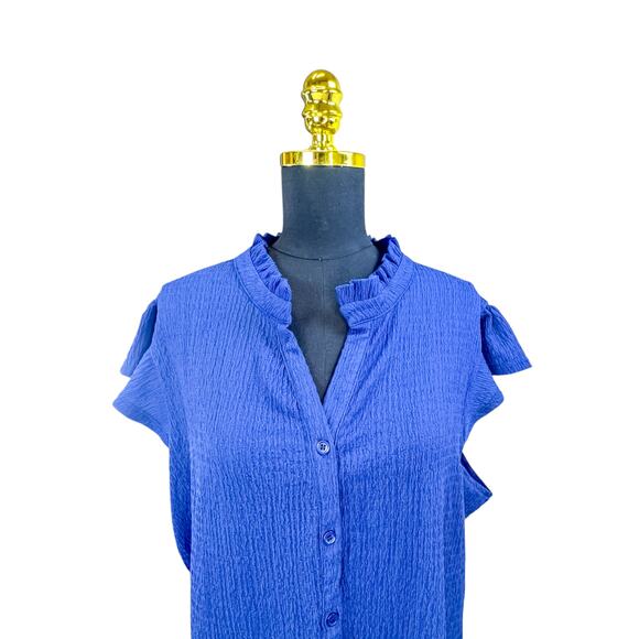 Sweet Rain Navy Blue Textured Flutter Sleeve V-Neck Blouse - 3XL - Picture 5 of 8